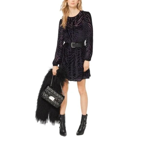 Michael Kors Tiger Velvet Jacquard Dress Iris/Purple, Size S - Picture 6 of 8